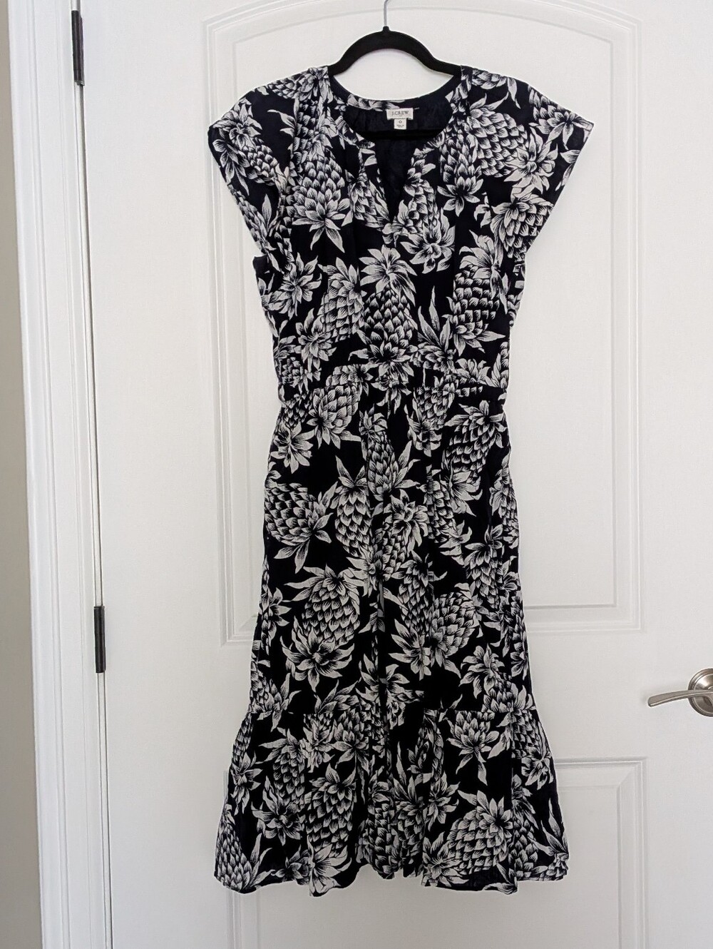 J. Crew Navy White Pineapple Dress Midi 0 XS